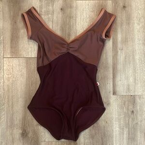 Yumiko burgundy and mauve cap sleeve leotard
